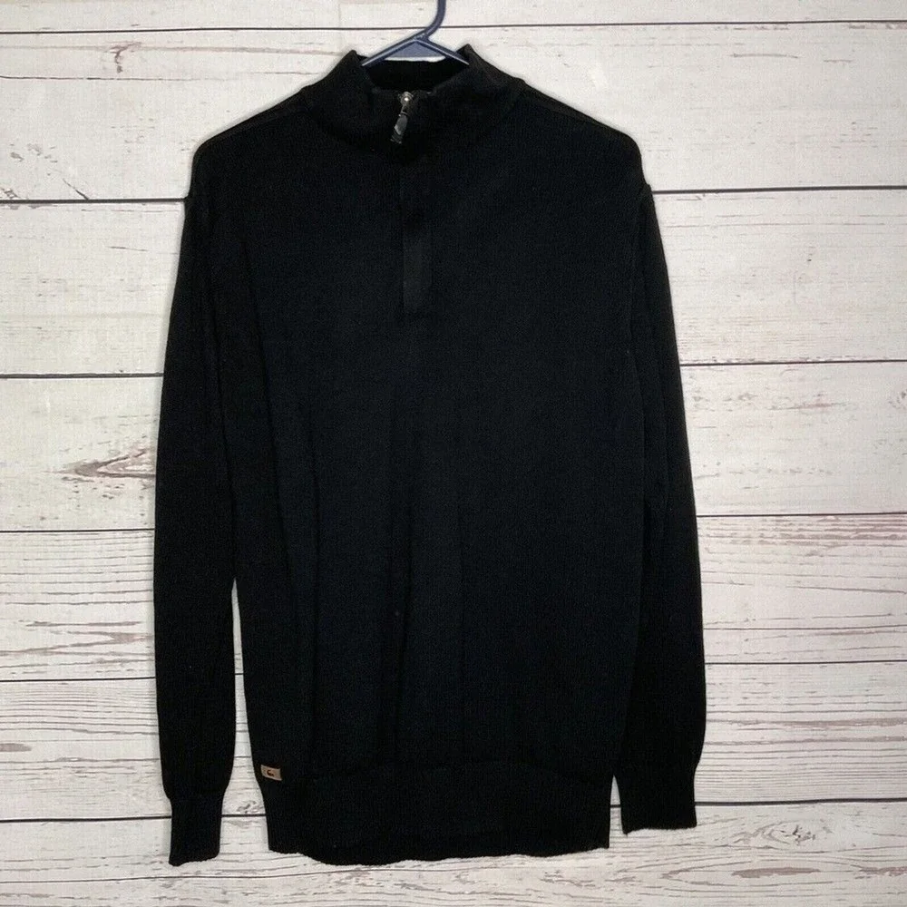 Lacoste‎ Black 1/4 Zip MockNeck Sweater Pullover Men 6/L Peru Cotton/Wool